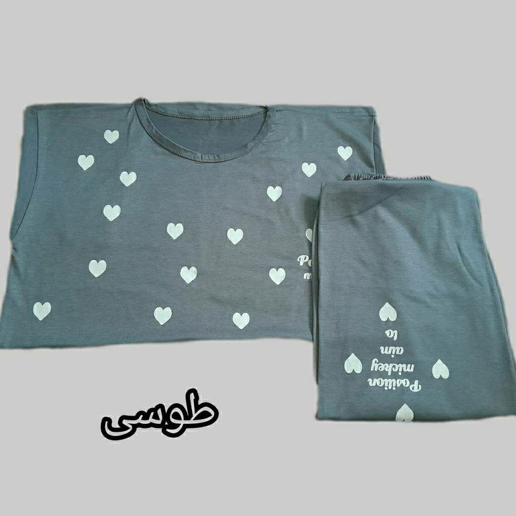 ست تیشرت و شلوار زنانه طرح قلبی قواره دار عبیرشاپ
